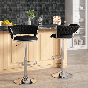 Hooseng Adjustable Bar Stools Set of 2, Velvet Upholstered Bar Stools with Black Metal Legs and 360°Swivel - 1 of 4