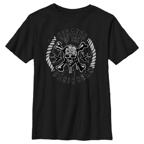 Boy's Pirates Of The Caribbean: Curse Of The Black Pearl Black And White  Rope Skull Logo T-shirt : Target