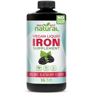 Why Not Natural Liquid Iron Supplement for Adults & Kids – Vegan, Non-GMO, Sugar-Free Formula for Anemia, with Organic Blackberry Flavor, 16 fl oz - 1 of 4