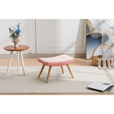 Aghana Digitals Pink Wooden Ottoman Stool with Non-Slip Pads, Linen Cushion - Versatile Foot Rest