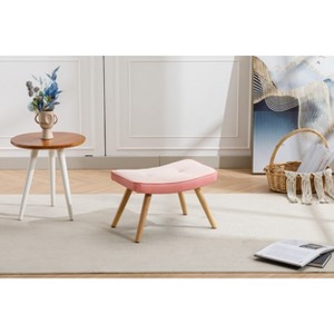 Aghana Digitals Pink Wooden Ottoman Stool with Non-Slip Pads, Linen Cushion - Versatile Foot Rest - 1 of 4
