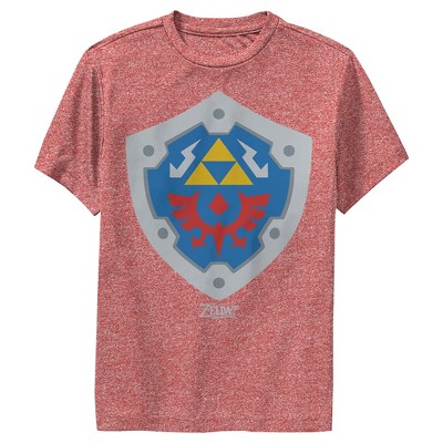 Boy's Nintendo Legend of Zelda Link's Awakening Hylian Shield  Performance Tee - Red Heather - Medium