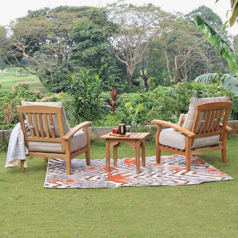 Cambridge Casual 3pc Caterina Teak Outdoor Patio Small Space Chat Furniture Set with Cushion Beige, 4 of 8