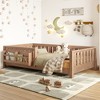 KWPZQEB Twin/Full Size Platform Bed, Montessori Floor Bed w/ Full Length Safety Guardrails & Bookshelf, Low Bed w/ Wood Slats for Girls and Boys - 3 of 4