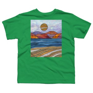 Boy's Design By Humans Beach Landscape Stain Glass By Maryedenoa T-Shirt - 1 of 3