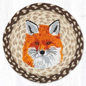 Earth Rugs Fox Printed Round Jute Trivet – 10" Woodland Animal Design with Heat-Resistant, Eco-Friendly Hand-Braided Natural Fiber - 1 of 3