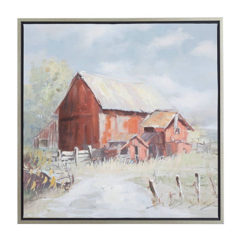 Canvas Landscape Barn Framed Wall Art with Silver Frame Multi Colored - Olivia &#38; May, 1 of 7