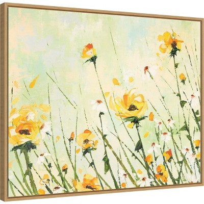 Yellow and White Floral Canvas Print Framed Wall Art 28" x 23"