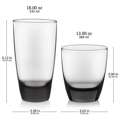 Libbey Smoke 16 Piece Tumbler and Rocks Glass Set