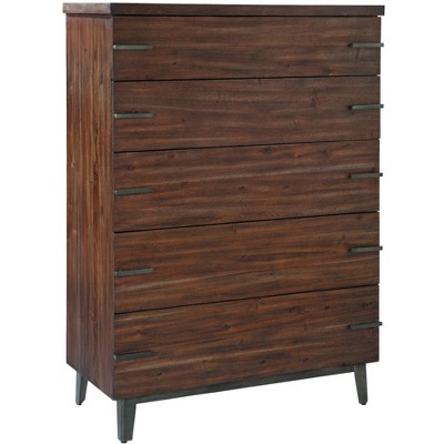 Mid-Century Gray and Brown 5-Drawer Vertical Dresser