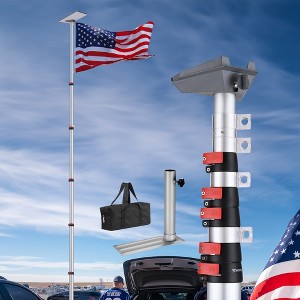 Yescom EZ GO 30ft Starlink Mini Ground Pole Mount Kit with Adapter & Tire Stand, Telescopic Tailgate Flagpole & Base Kit for Outdoor RV Camping Silver - 1 of 4