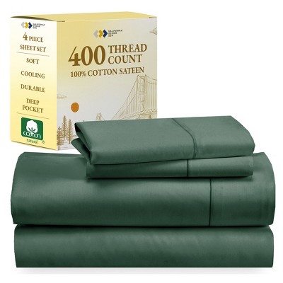 Cotton Sheets Set - Softest 400 Thread Count Bed Sheets, 100% Cotton Sateen, Cooling, Deep Pocket by California Design Den