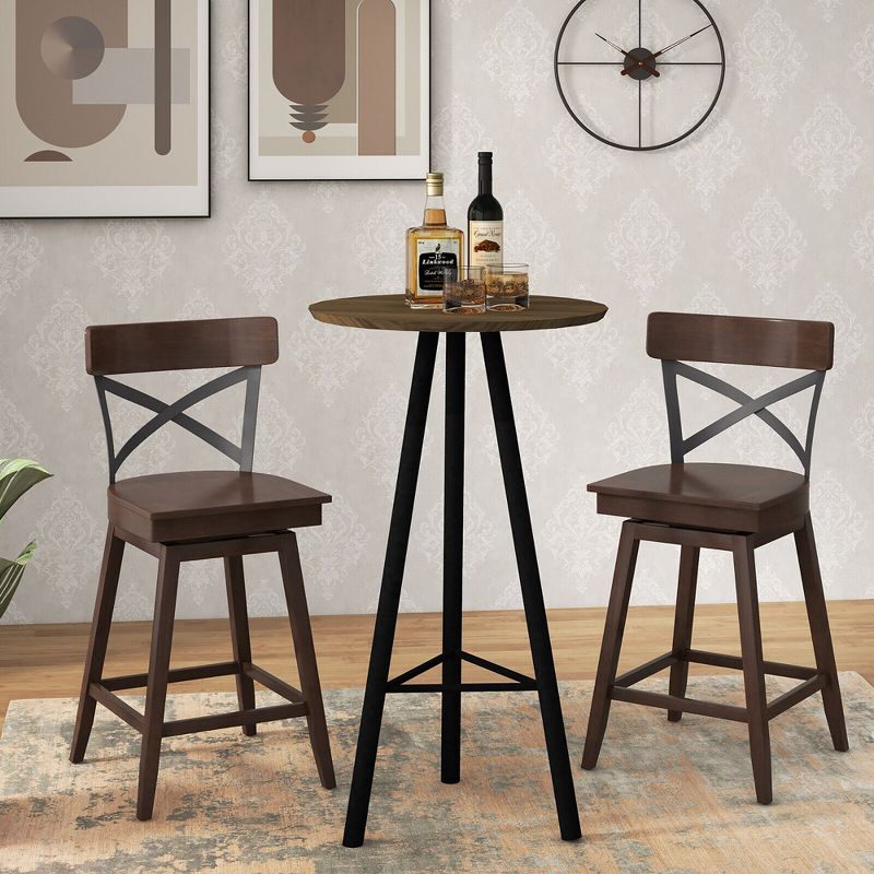 Tangkula Set of 2 Wooden Swivel Bar Stools Counter Height Kitchen Chairs w/ Back Brown, 2 of 9