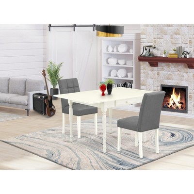 East West Furniture 3Pc Dining Table Set Includes a Dining Room Table & 2 Wooden Dining Chairs with Faux Leather Seat,  Ladder Back Chairs-White