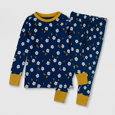 Honest Baby Toddler Girls' 2pc Falling Flowers Snug Fit Pajama Set - Navy