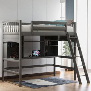 Streamdale Twin size Loft Bed with Storage Shelves, Desk and Ladder, Gray - 1 of 4
