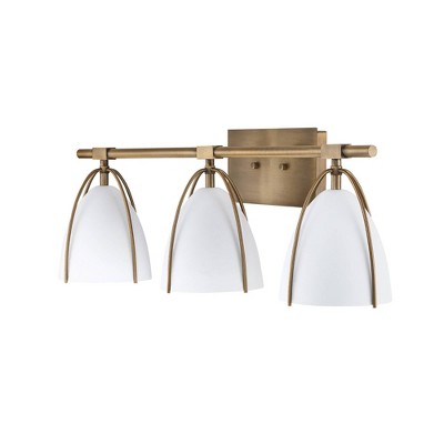 Aubrey 3-Light Gold Brass and White Farmhouse Vanity Light Set