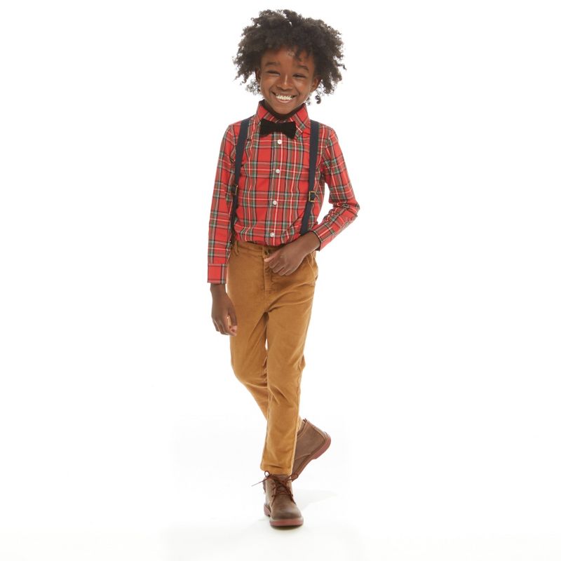 Andy & Evan  Toddler  Boys Red Plaid Flannel Buttondown w/Suspenders Set, 2 of 6