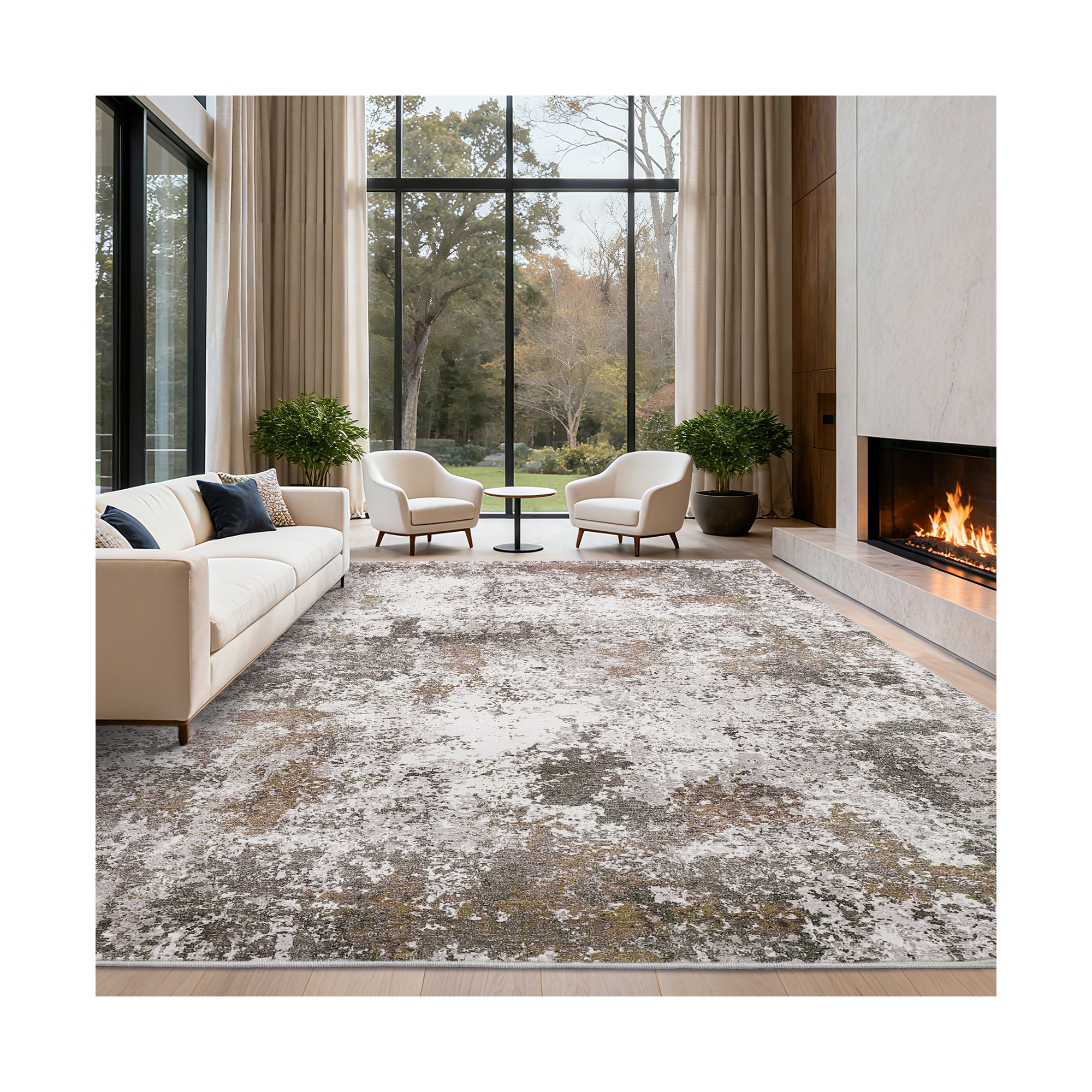 9'x12' Area Rugs for Living Room Bedroom Modern Abstract Machine Washable Rug Soft Low Pile Non Slip Rug