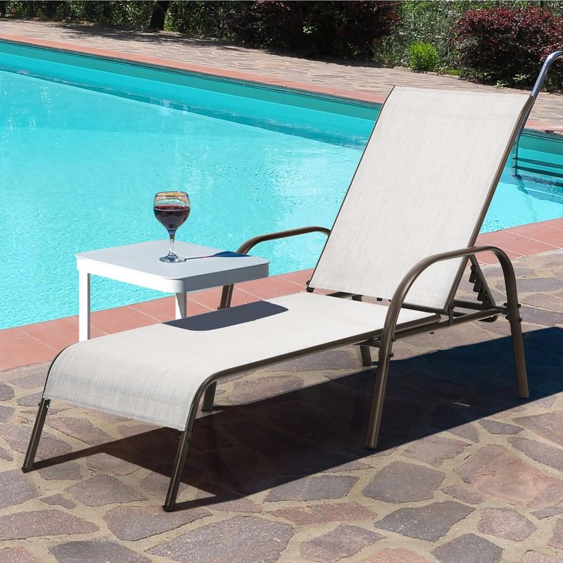 Outdoor Patio Lounge Chair Chaise Fabric Adjustable Reclining Armrest Pool Grey, 2 of 11