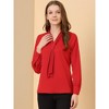 INSPIRE CHIC Women's Long Sleeve Pleated Tie Neck Office Blouses - 2 of 4