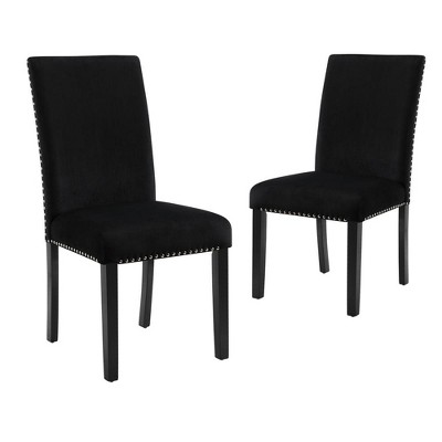New Classic Furniture, Furniture 37.75" Velvet & Wood Dining Chair in Black (Set of 2)