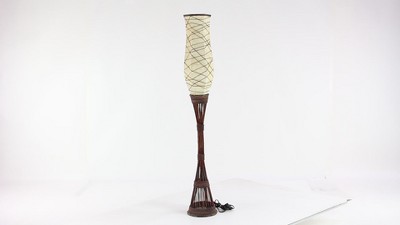 59" Brown Bamboo Torchiere Floor Lamp with Paper Shade