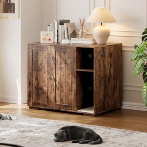Cat Litter Box Enclosure Cabinet, Large Furniture Hider, Dog-Proof Design with Non-Slip Mat, Easy Assembly Cabinet for Home Use - 1 of 4