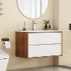 KWPZQEB 32" Gloss Wall-Mounted Bathroom Vanity with Sink Combo, Floating Vanity with 2 Drawers & Unique Handle-Free Design for Small Space, White - 4 of 4