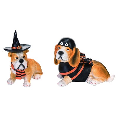 Transpac Resin 7 in. Multicolor Halloween Dog Set of 2