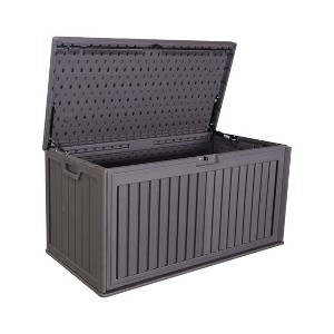 Gulches 100 Gallon Outdoor Deck Box Waterproof,Patio Storage Box ,Lockable Storage for Patio Furniture Cushion, Pool Accessories, Garden Tools ,Brown - 1 of 4