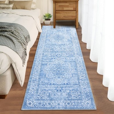 Machine Washable Runner Rugs Vintage Oriental Printed Accent Carpet With Non-Slip Backing Ultra-Thin Stain-Resistant Rug for Hallway Entryway Kitchen
