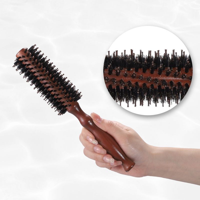 Unique Bargains Soft Nylon Bristle Round Curling Hair Twill Comb Brown, 4 of 7
