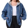 Women's Plus Size Jeans Hooded Color Block Button Down Long Sleeve Denim Shacket Jacket with Pockets - Agnes Orinda - 2 of 4
