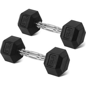 Rubber Encased Hex Dumbbell Set, Cast Iron Weights with Anti-Slip Grip for Home Gym Strength Training - 1 of 4