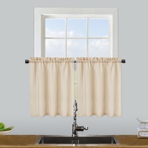 Waffle Weave Waterproof Small Curtain - Decorative Window Cover. Water-Resistant, Easy to Clean & Ideal for Kitchen, Bathroom, RV or Small Spaces - 1 of 4