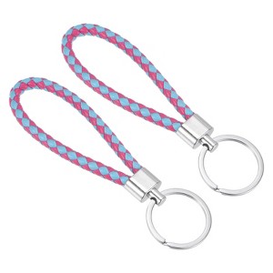 Unique Bargains Braided PU Leather Car Wallet Keychain with Stainless Steel Key Rings 2 Pcs - 1 of 3