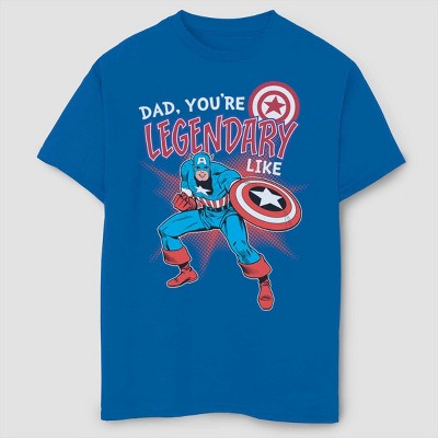 Boys' Marvel Captain America Legendary Like Dad Short Sleeve T-Shirt - Blue