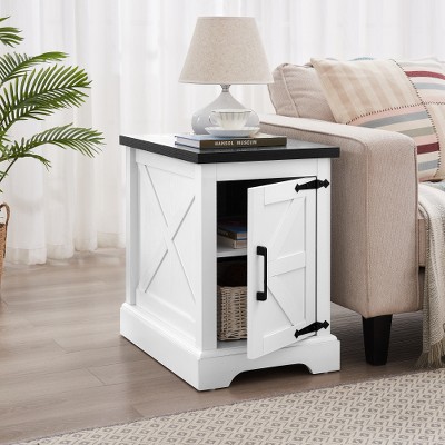 LIVAREEmlen Farmhouse Nightstand Rectangular Farmhouse End Table with Barn Door and Adjustable Storage Shelf for Living Room, Bedroom