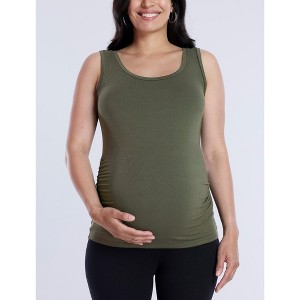 Women's Scoop Neck Side-Ruched Maternity Tank Top | Motherhood Maternity - 1 of 4