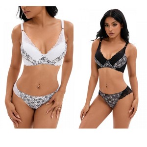INSPIRE CHIC 2 Pcs Women's Floral Mesh Push-Up Underwire Lace Bra and Underwear Sets - 1 of 4