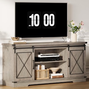 Farmhouse TV Stand for TVs Up to 65",Modern TV Console Table with Sliding Barn Doors,Storage Cabinets & Adjustable Shelf,for Living Room,Bedroom - 1 of 4