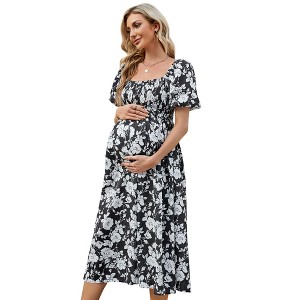 Clearlove Women 2025 Puff Sleeve Square Neck Dresses Smocked Aline Ruffle Tiered Flowy Beach Dress - 1 of 4