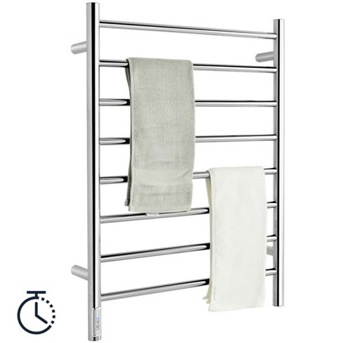 Costway 10 Bar Wall Mounted Towel Warmer Electric Drying Rack Stainless  Steel w/ Timer 