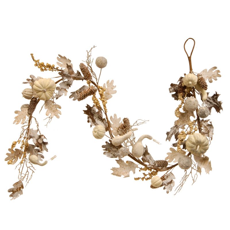 National Tree Company Artificial Autumn Garland, White, Made with Pumpkins, Gourds, Maple Leaves, Pinecones, Berry Clusters, Autumn Collection, 6 ft, 1 of 8