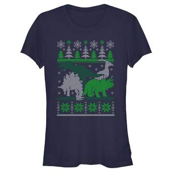 Juniors Womens Lost Gods Dinosaur Ugly Christmas Sweater T-Shirt