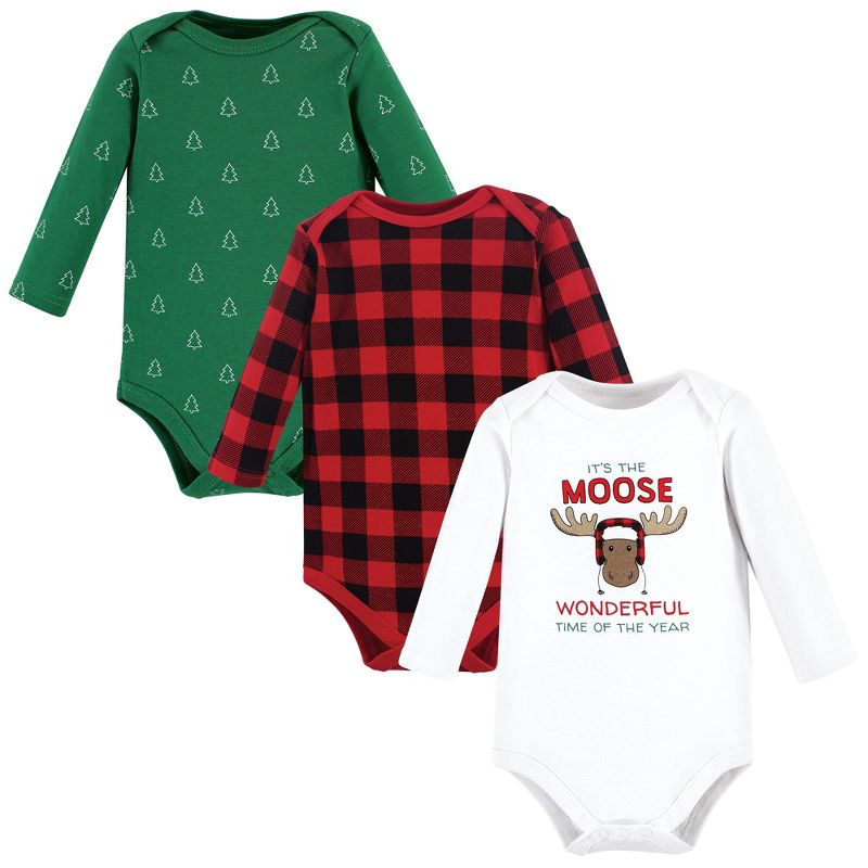 Hudson Baby Cotton Long-Sleeve Bodysuits, Buffalo Christmoose, 1 of 7