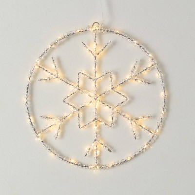 12"H Sullivans Christmas Lighted Snowflake Circle, White, Indoor Christmas Decor