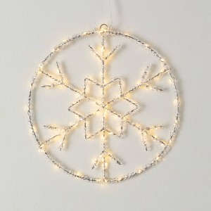 12"H Sullivans Christmas Lighted Snowflake Circle, White, Indoor Christmas Decor - 1 of 4