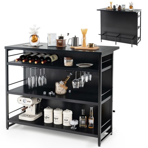 Tangkula Industrial Kitchen Island Bar Table 4-Tier Storage Shelf Wine Rack Glass Holders - image 1 of 4